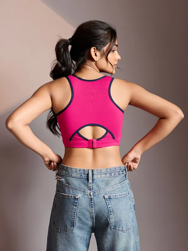 Kaheri_Women's_Vibrant_Pink_&_Navy_Blue_Stretchable_Sports_Bra_–_Maximum_Comfort_Activewear_for_Workout_&_Gym_UV-001_Pink