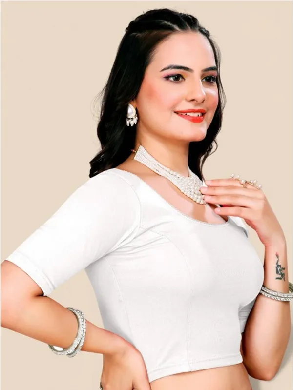 Premium_Stretchable_Cotton_Lycra_Saree_Blouse_Ready_To_Wear_White