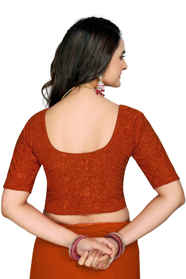 Premium_Terry_Jacquard_Readymade_Saree_Blouse_Orange