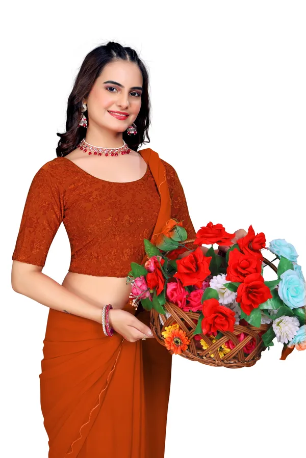 Premium_Terry_Jacquard_Readymade_Saree_Blouse_Orange