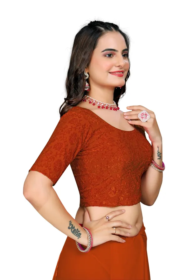 Premium_Terry_Jacquard_Readymade_Saree_Blouse_Orange