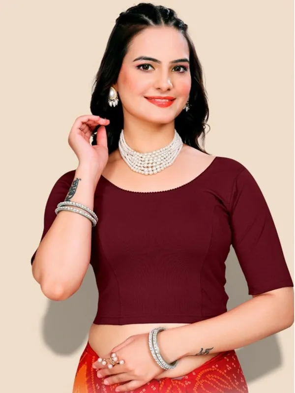 Stretchable_Cotton_Lycra_Saree_Blouse_Maroon