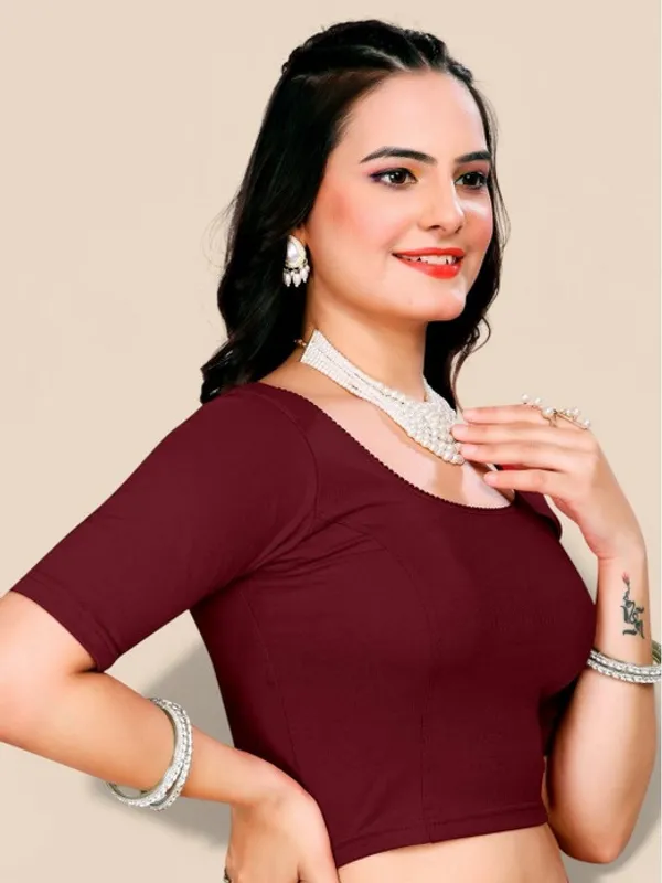 Stretchable_Cotton_Lycra_Saree_Blouse_Maroon