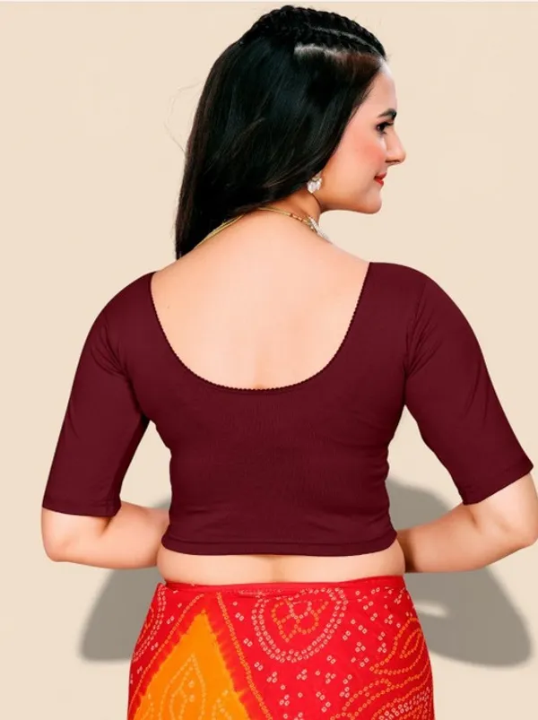 Stretchable_Cotton_Lycra_Saree_Blouse_Maroon