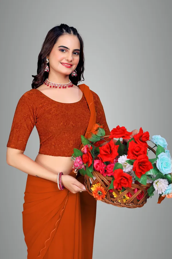 Premium_Terry_Jacquard_Readymade_Saree_Blouse_Orange