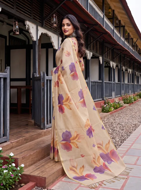 Women_Beige_Digital_Floral_Printed_Saree_with_Zalar_Tassels_|_Elegant_Ethnic_Wear_Saree_"diwali_gift"_"printed_saree"
