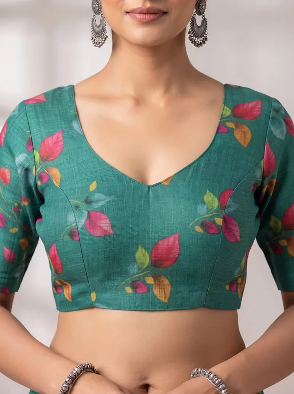 Women_Teal_Green_Floral_Printed_Saree_with_Tassels_|_Digital_Print_Saree_|_Elegant_Ethnic_Wear
