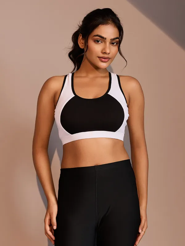 Women's_Classic_White_&_Black_High-Comfort_Sports_Bra_–_Breathable_Stretchable_Gym_&_Yoga_Wear_|_Kaheri_Enterprise_UV-001_White