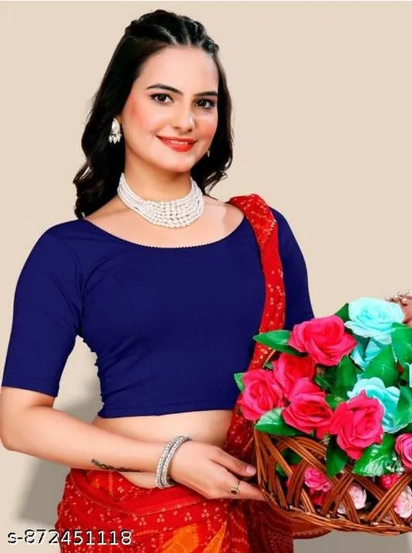 Maroon_And_Navy_Blue_Cotton_Lycra_Readymade_Blouse_For_Women