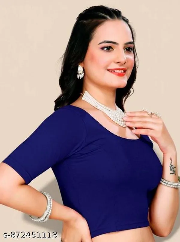 Maroon_And_Navy_Blue_Cotton_Lycra_Readymade_Blouse_For_Women