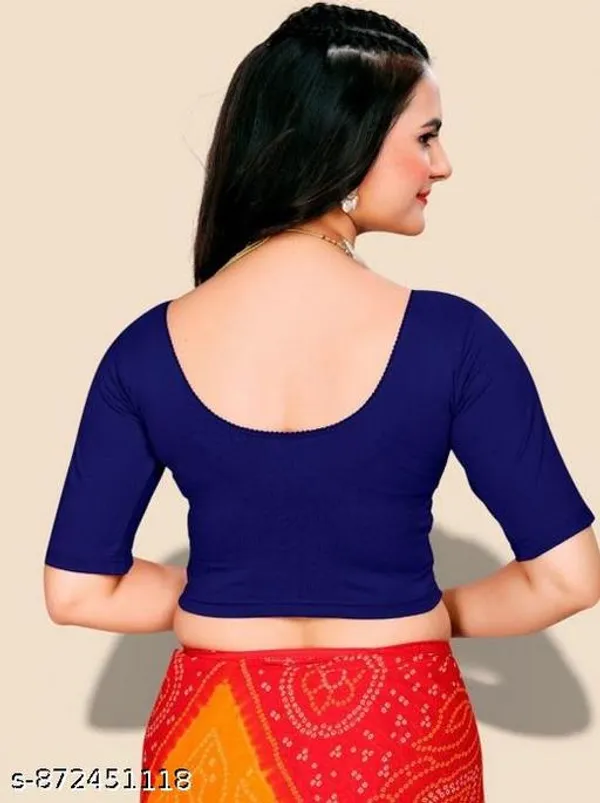 Maroon_And_Navy_Blue_Cotton_Lycra_Readymade_Blouse_For_Women