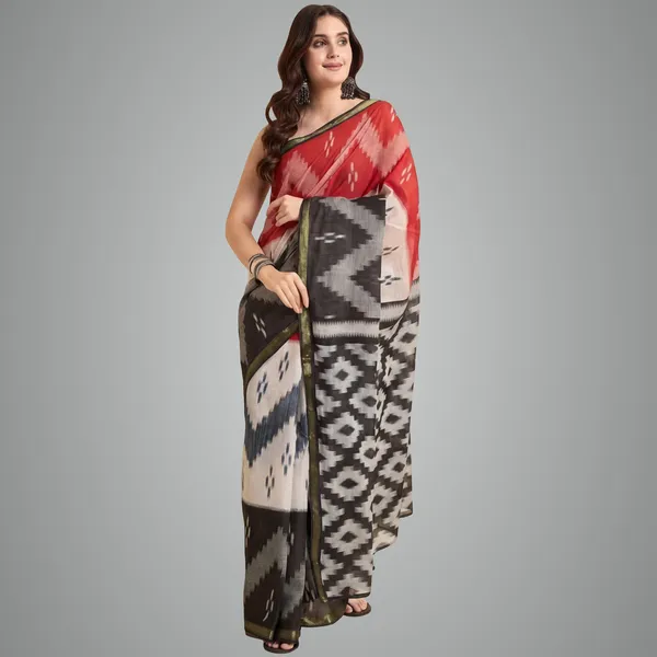 Premium_Maheshwari_Silk_Cotton_Saree_with_Traditional_Ikkat_Print_&_Zari_Border_Red_Balack