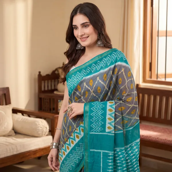 Daily_Wear_Maheshwari_Silk_Pure_Cotton_Saree_Grey_And_Green