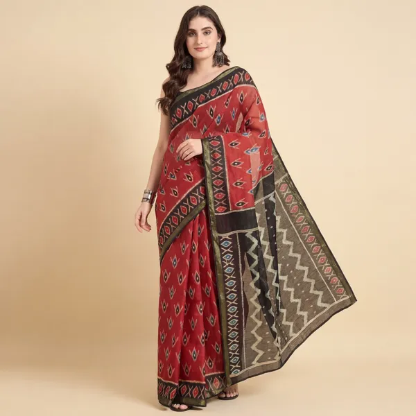 Maheshwari_Silk_Pure_Cotton_Saree_Red_Black
