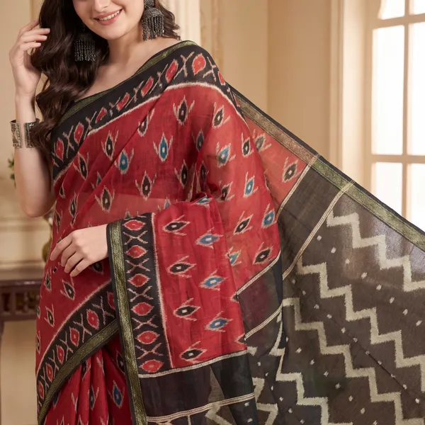 Maheshwari_Silk_Pure_Cotton_Saree_Red_Black