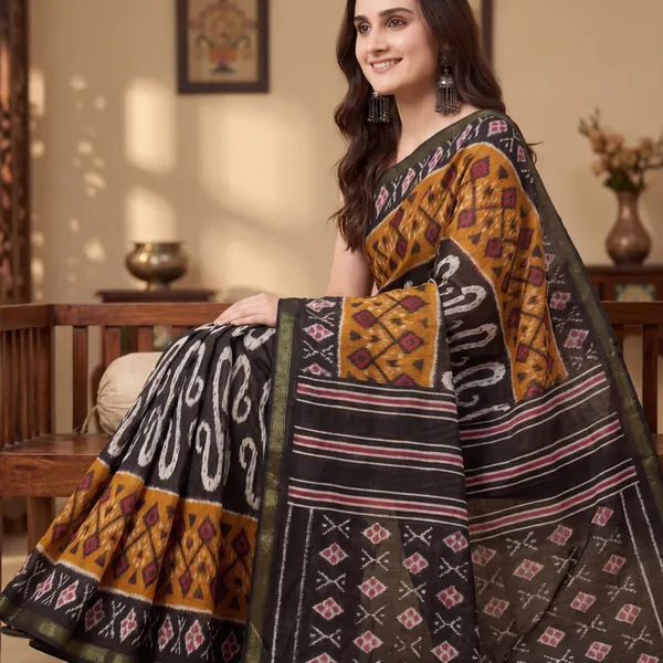 Maheshwari_Silk_Pure_Cotton_Saree_Black_Mustard