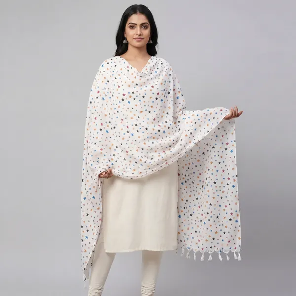 Premium_White_Star_Print_Cotton_Blend_Dupatta_For_Women_Romantic_Star_Pattern_Stylish_Scarf_Chunni_Soft_Lightweight_Daily_Wear_Dupatta_White