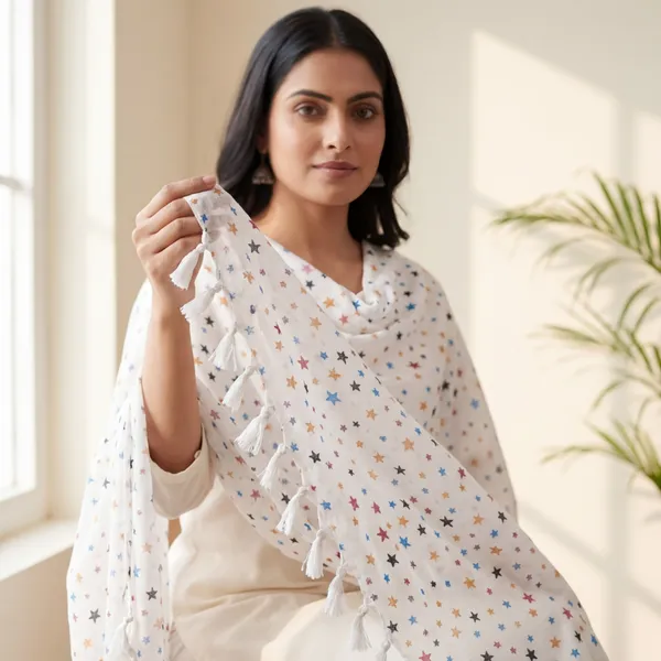 Premium_White_Star_Print_Cotton_Blend_Dupatta_For_Women_Romantic_Star_Pattern_Stylish_Scarf_Chunni_Soft_Lightweight_Daily_Wear_Dupatta_White
