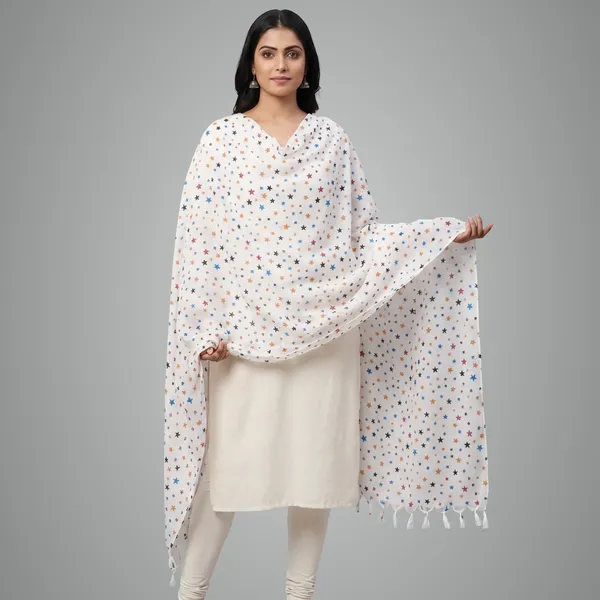 Premium_White_Star_Print_Cotton_Blend_Dupatta_For_Women_Romantic_Star_Pattern_Stylish_Scarf_Chunni_Soft_Lightweight_Daily_Wear_Dupatta_White