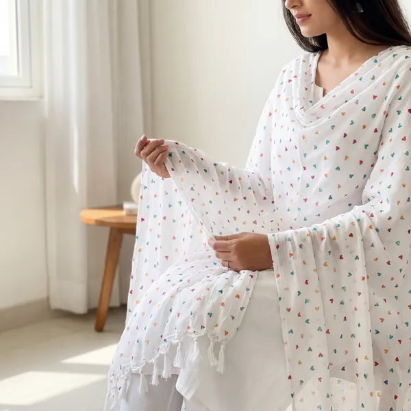 White_Dupatta_With_Color_Heart_Prints