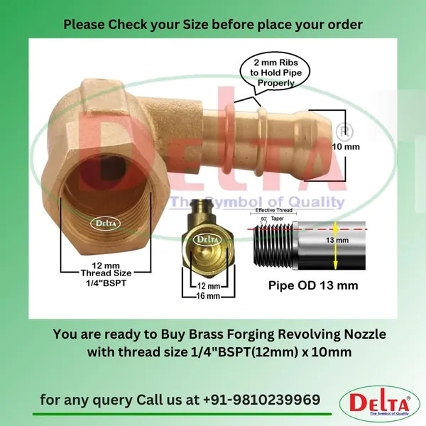 Delta_360_Revolving_Brass_Forged_Nozzle_Gas_Pipe_Connector_1_4_Bspt_X_10_Mm_Thread_Stove_Parts_Included_Leakproof_Ptfe_Seal_Teflon_Tape_Hose_Clamp