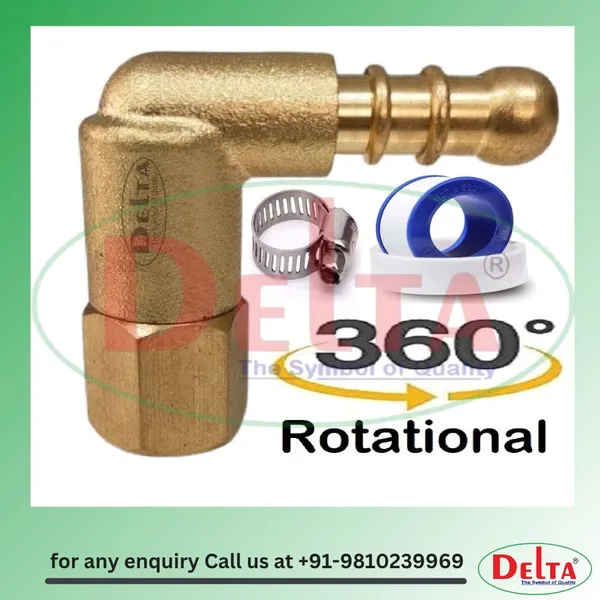 Delta_360_Revolving_Brass_Forged_Nozzle_Gas_Pipe_Connector_1_4_Bspt_X_10_Mm_Thread_Stove_Parts_Included_Leakproof_Ptfe_Seal_Teflon_Tape_Hose_Clamp