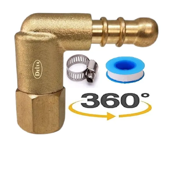 Delta_360_Revolving_Brass_Forged_Nozzle_Gas_Pipe_Connector_1_4_Bspt_X_10_Mm_Thread_Stove_Parts_Included_Leakproof_Ptfe_Seal_Teflon_Tape_Hose_Clamp