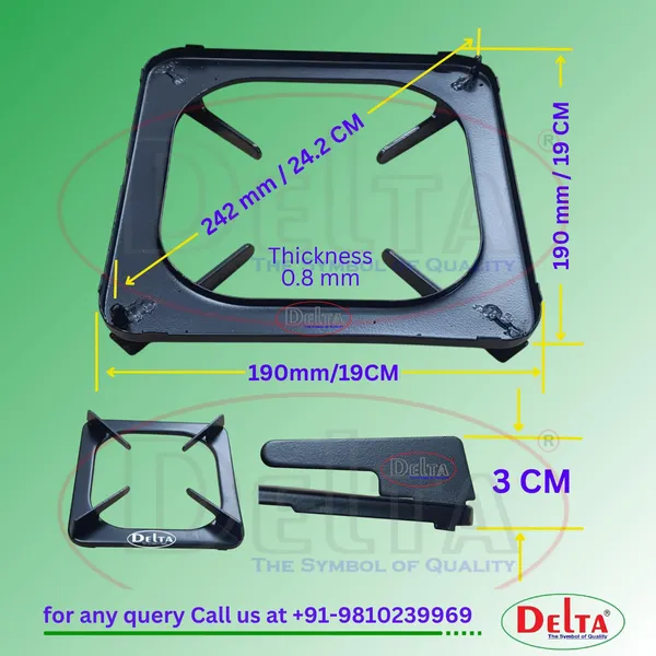 Delta_Gas_Stove_Parts_Black_Powder_Coated_Rust_Proof_Heavy_Duty_Pan_Support_Stand_For_Square_Shape_Pansupport_Edge_To_Size19_X_19_3_Cm_And_Pin_Diagnal_Size_242_Mm_Pack_Of_1