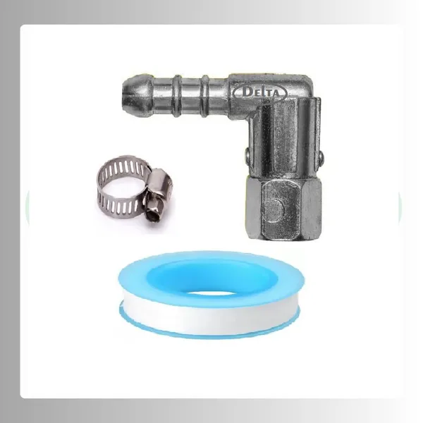 Delta_Gas_Stove_Zink_Casted_360_Revolving_Back_Nozzle_Pipe_Connector_Thread_1/4_Bspt_10_Mm_Parts_Included_Leakproof_Ptfe_Seal_Teflon_Tape_Hose_Clamp_Pack_Of_1