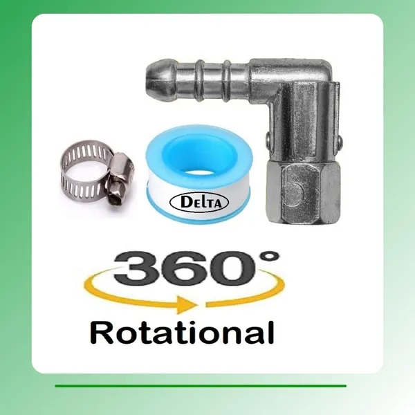 Delta_Gas_Stove_Zink_Casted_360_Revolving_Back_Nozzle_Pipe_Connector_Thread_1/4_Bspt_10_Mm_Parts_Included_Leakproof_Ptfe_Seal_Teflon_Tape_Hose_Clamp_Pack_Of_1