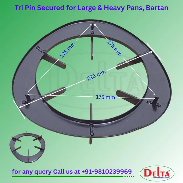 Delta_Gas_Stove_Parts_Black_Powder_Coated_Rust_Proof_Heavy_Duty_Pan_Support_Stand_For_Oval_Shape_Pan_support_Edge_To_Size_22.5X22.5X3_Cm_And_Tri_Pin_175_Mm_Pack_Of_1