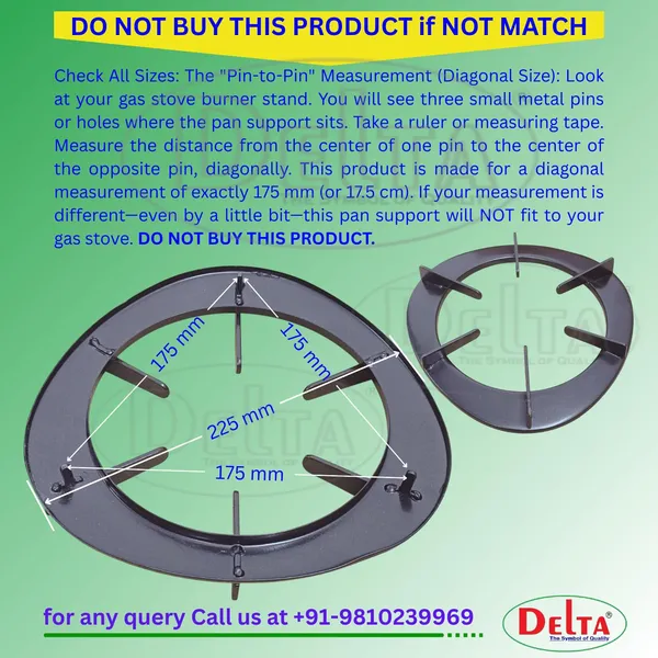Delta_Gas_Stove_Parts_Black_Powder_Coated_Rust_Proof_Heavy_Duty_Pan_Support_Stand_For_Oval_Shape_Pan_support_Edge_To_Size_22.5X22.5X3_Cm_And_Tri_Pin_175_Mm_Pack_Of_1