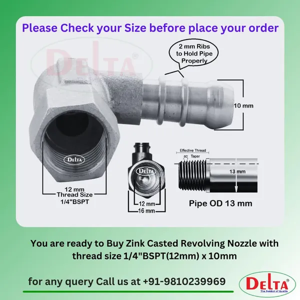 Delta_360_Revolving_Zink_Casted_Nozzle_Gas_Pipe_Connector_1_4_Bspt_X_10_Mm_Thread_Stove_Parts_Included_Leakproof_Ptfe_Seal_Teflon_Tape_Hose_Clamp