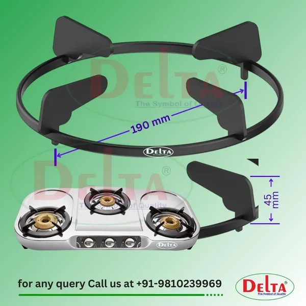 Delta_Gas_Stove_Pan_Support_Black_Powder_Coated_190Mm_Pin_To_Fit_Round_Mild_Steel_Replacement_For_2_3_4_Burner_Models_Pack_Of_1
