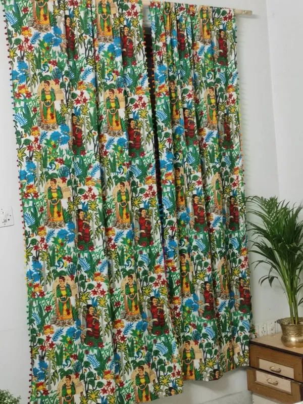 Frida_Kahlo_Print_Cotton_Curtains:_Boho_Decor,_Set_Of_2