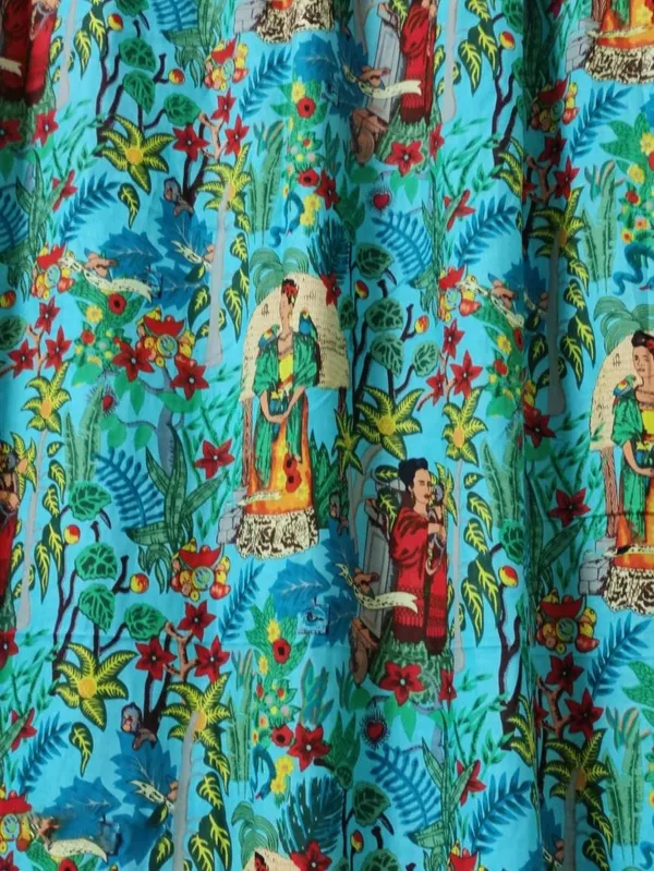 Frida_Kahlo_Inspiered_Set_Of_Two_Panels_Boho_Curtain,_Turquoise_Cotton_Curtain.