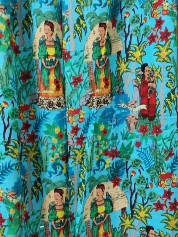 Frida_Kahlo_Inspiered_Set_Of_Two_Panels_Boho_Curtain,_Turquoise_Cotton_Curtain.