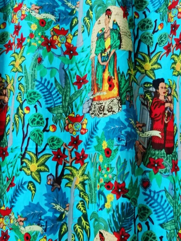 Frida_Kahlo_Inspiered_Set_Of_Two_Panels_Boho_Curtain,_Turquoise_Cotton_Curtain.