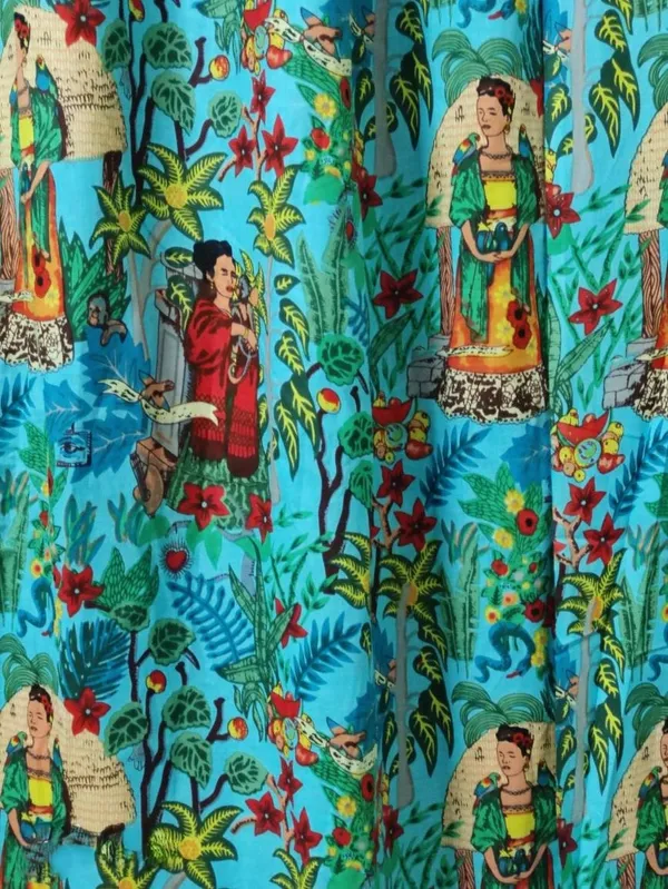 Frida_Kahlo_Inspiered_Set_Of_Two_Panels_Boho_Curtain,_Turquoise_Cotton_Curtain.