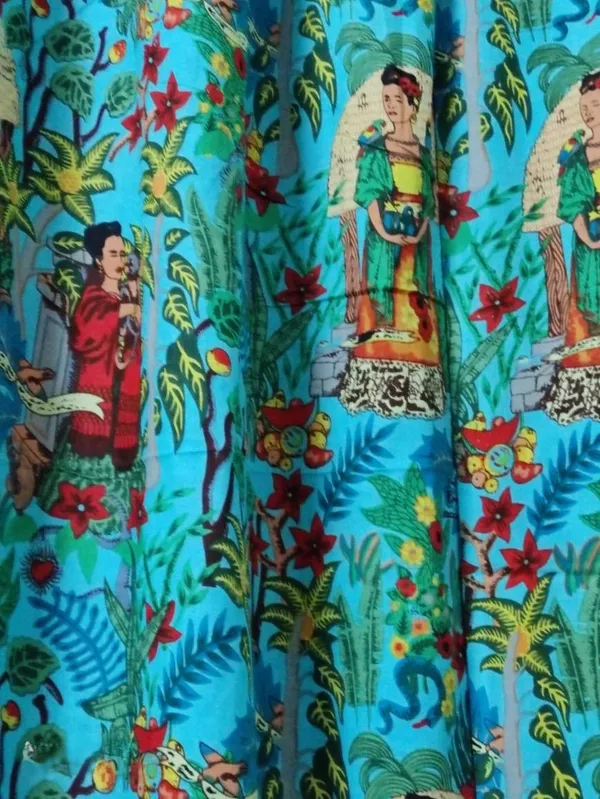 Frida_Kahlo_Inspiered_Set_Of_Two_Panels_Boho_Curtain,_Turquoise_Cotton_Curtain.