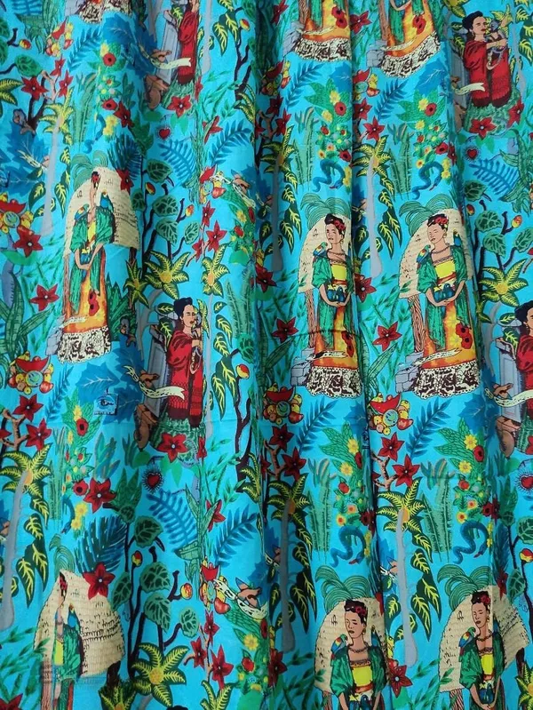 Frida_Kahlo_Inspiered_Set_Of_Two_Panels_Boho_Curtain,_Turquoise_Cotton_Curtain.