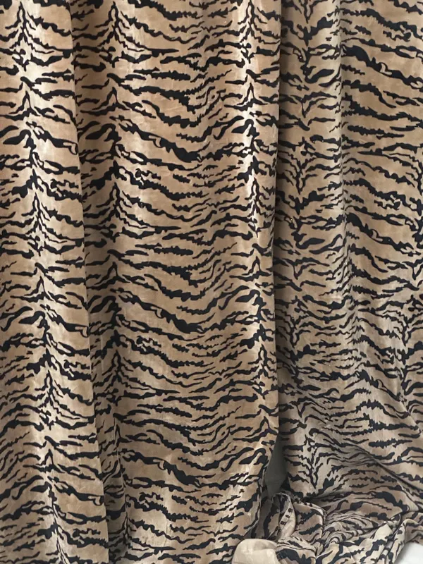 Vintage_Style_Beige/Brown_Velvet_Curtain:_Tiger_Print_Can_Be_Custmize_Boho_Decor.