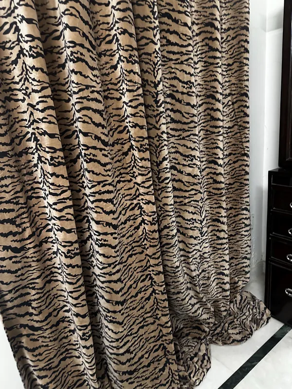 Vintage_Style_Beige/Brown_Velvet_Curtain:_Tiger_Print_Can_Be_Custmize_Boho_Decor.