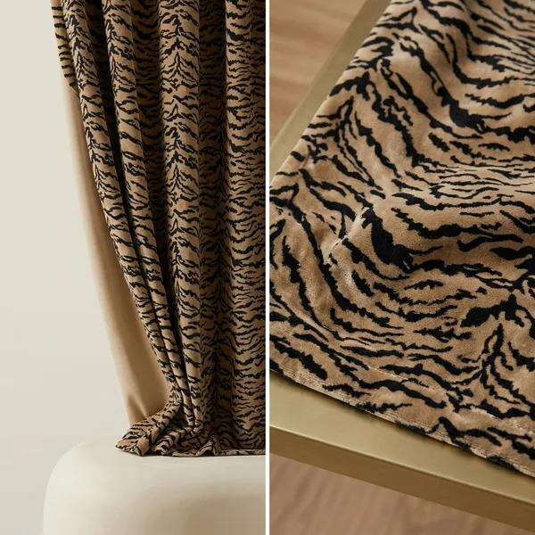 Vintage_Style_Beige/Brown_Velvet_Curtain:_Tiger_Print_Can_Be_Custmize_Boho_Decor.
