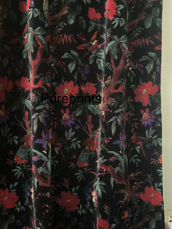 Black_Bird_Print_Velvet_Curtain:_Boho_Style_Drapes,_Custom_Size
