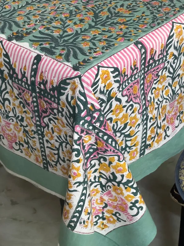 Hand_Block_Print_Tablecloth:_Indian_Floral_Design,_Rectangular_Fine_Dining_Cloth