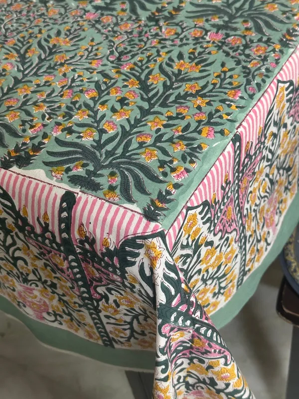 Hand_Block_Print_Tablecloth:_Indian_Floral_Design,_Rectangular_Fine_Dining_Cloth