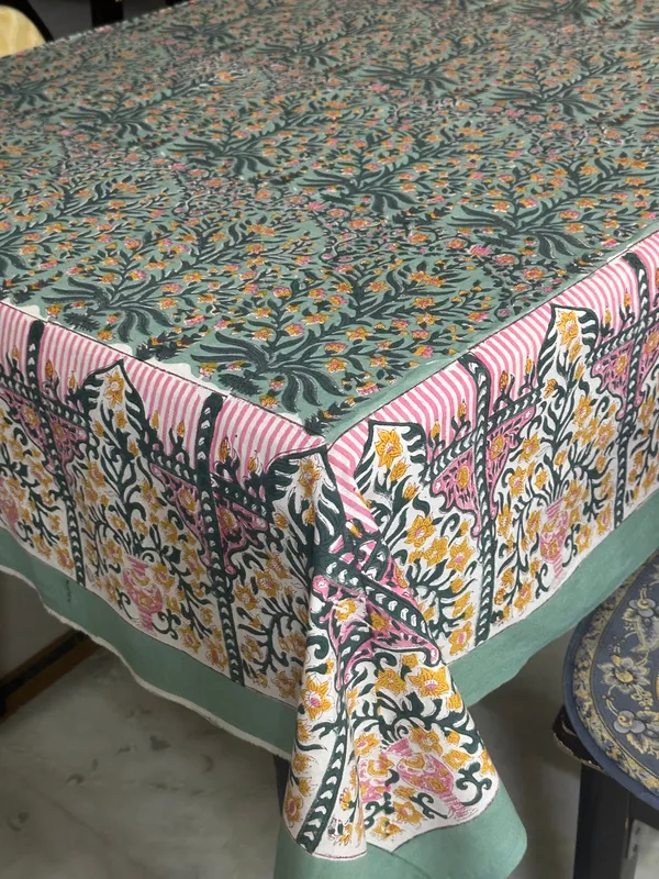 Hand_Block_Print_Tablecloth:_Indian_Floral_Design,_Rectangular_Fine_Dining_Cloth