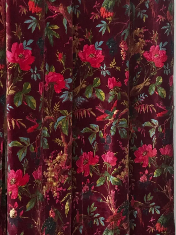 Wine_Red_Cotton_Velvet_Curtains:_Floral_Bird_Print_Boho_Drapes