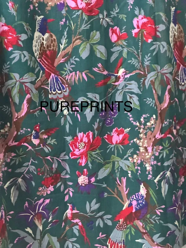 Tropical_Bird_Of_Paradise_Curtains:_Teal_Blue_Boho_Cotton_Drapes